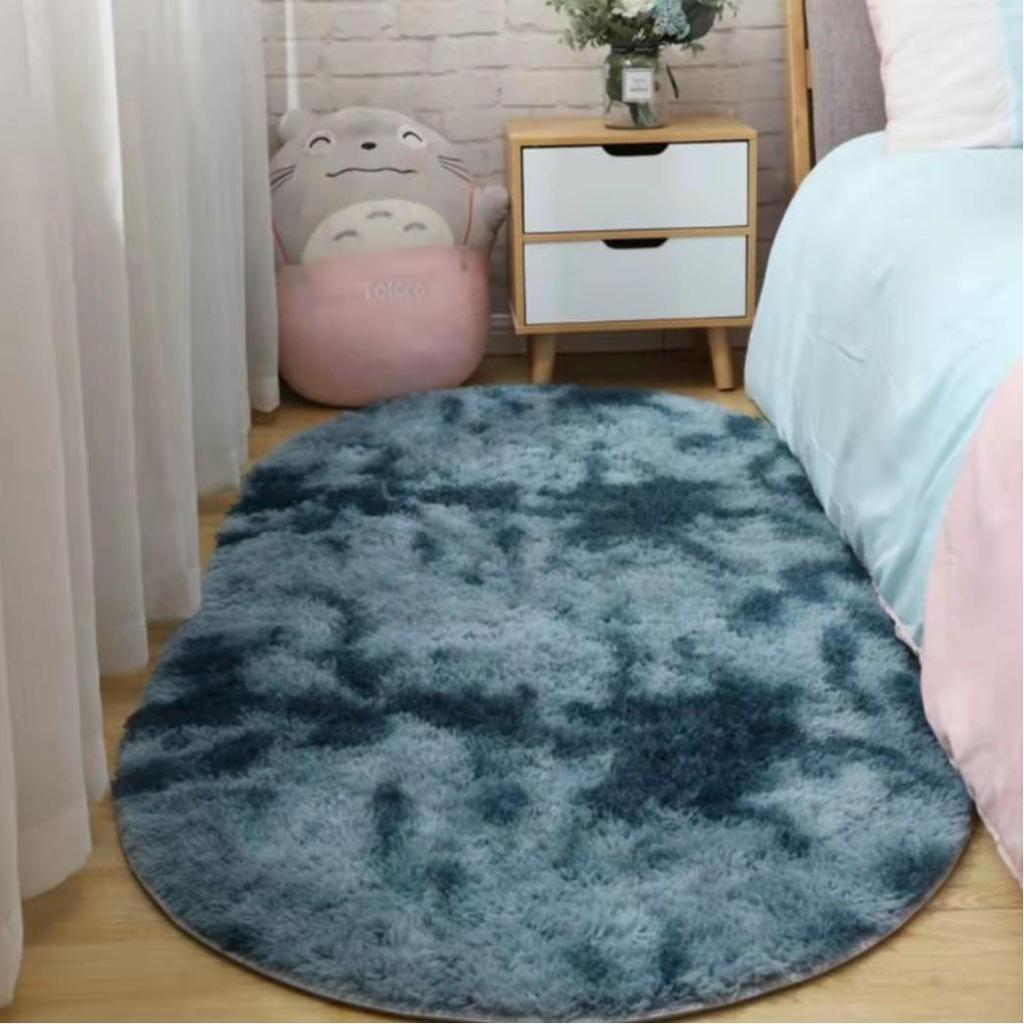 Wool Ins Silk Tiedye Oval Rug Long Pile Carpet For Living Room Bedroom Bedside Cloakroom Decorative Floor Mat