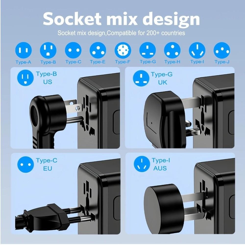 Compact Universal Travel Adapter GaN Multi-Port Charging Station Worldwide Travel