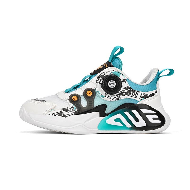 New double mesh ice silk breathable classmate fashion sports shoes medium and older children's casual rotating button cushioning basketball shoes