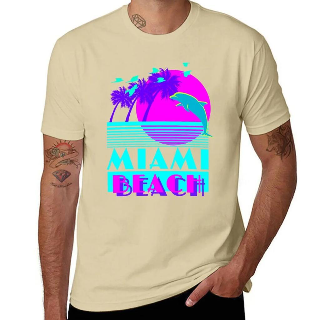 New Miami Beach Dolphin Retro T-Shirt black t shirts custom t shirts Short sleeve designer t shirt men
