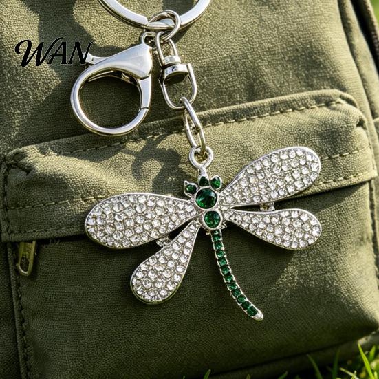 Bag Decoration Pendant Rhinestones Dragonfly Charm Zinc Alloy Keychain Durable Electroplated Finish Easy Hang Lobster Clasp Key Holder Lightweight