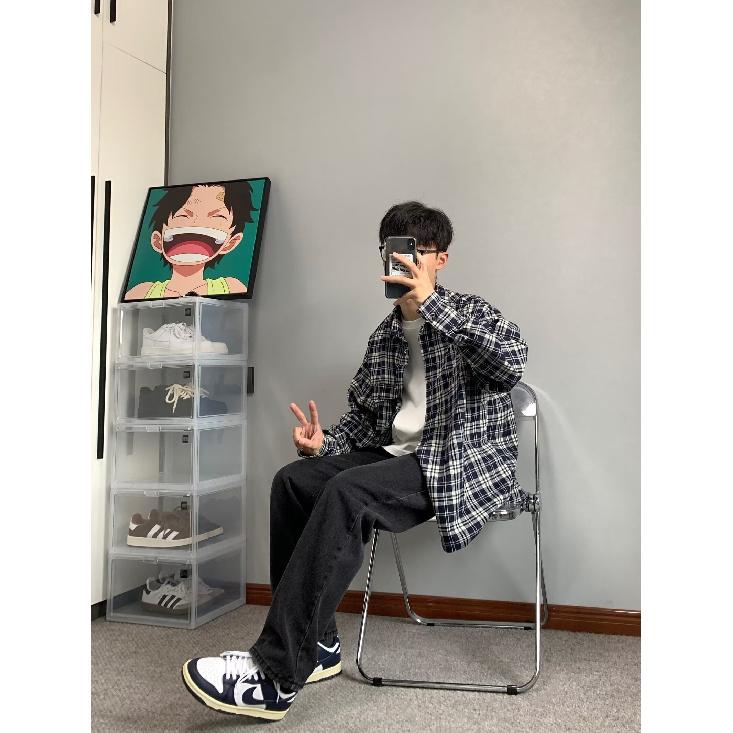 2024 Клетчатая рубашка с длинным рукавом в японском стиле Гонконга Ins Свободная рубашка для мальчиков Летнее модное универсальное повседневное пальто