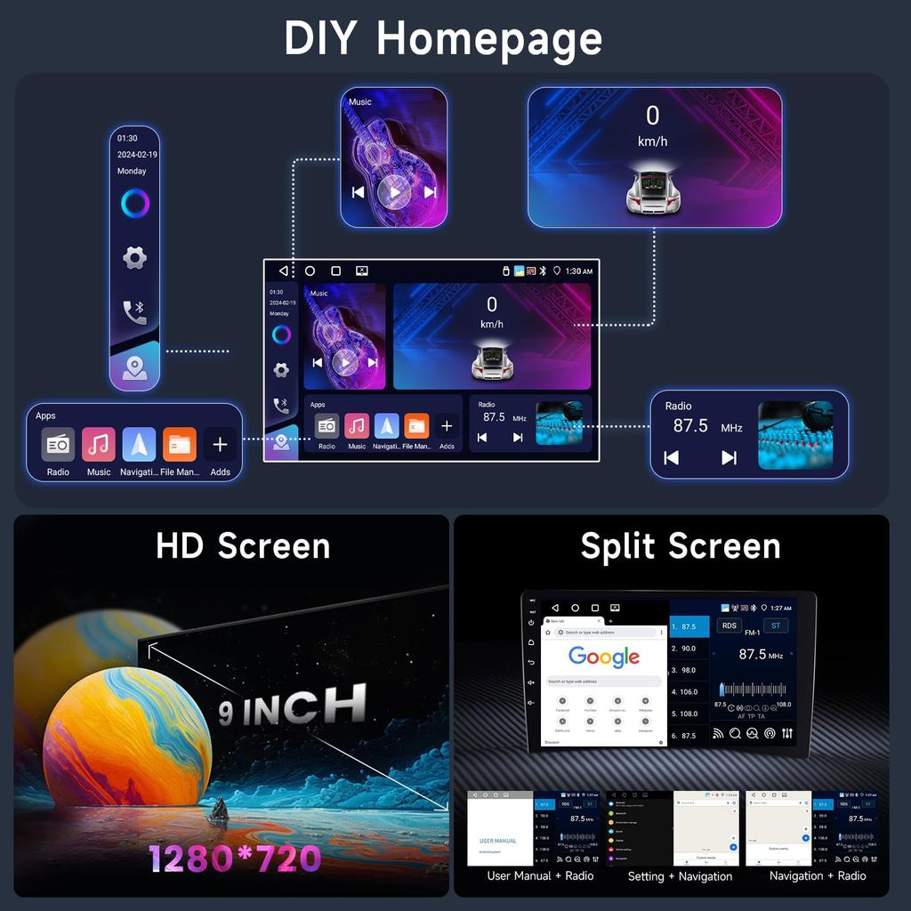 Автомобильная стереосистема 2din Wireless Carplay Android Hodozzy Android 9-дюймовый сенсорный экран автомобильное радио Dual Din Android Car Audio с GPS DSP задний автомобильный радиоприемник