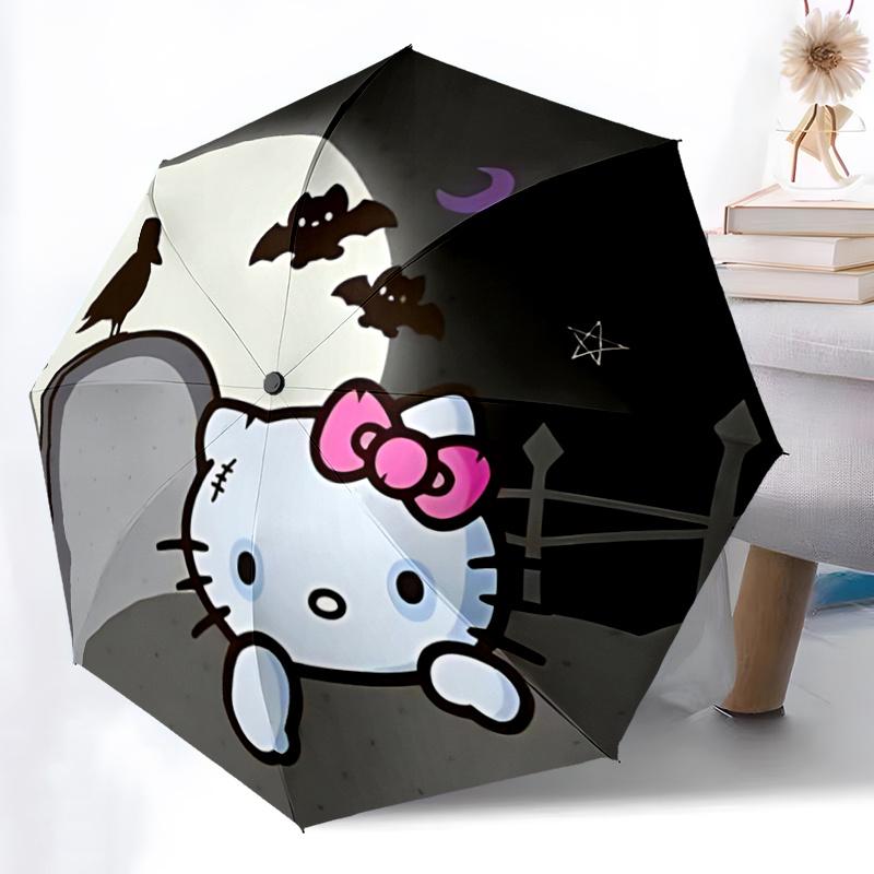 1pc Hello Kitty Halloween Automatic Opening/Closing Umbrella - Portable Three-Fold Design with 8-Bone Iron Frame, Outdoor, Gift for Fans, Travelers, E