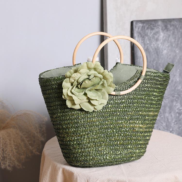 2025 Плетеная сумка из пшеничной соломы с деревянной ручкой - Женский пасторальный стиль Ин Мори-гёрл