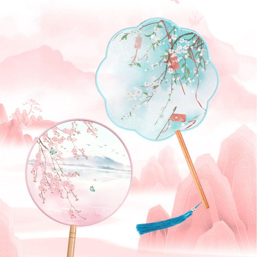 Chinese Style Dance Silk Fan Ink Painting Embroidery Fan Round Hand Fan for Wedding