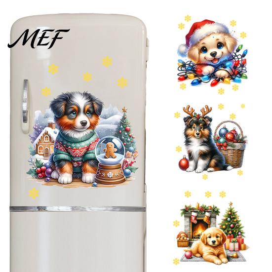 Self Adhesive Puppy Wall Stickers Christmas Cute Stickers, PVC Waterproof Decals, Peel And Stick Animal Easy Install Pet Art Decor for
