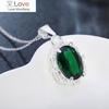 High Quality 925 Stamped Silver Noble Green Crystal Pendant Diamond Necklace for Woman Fashion Party Jewelry Christmas Gifts