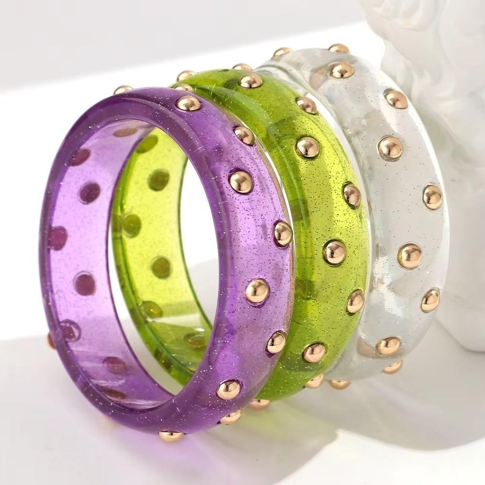 Adjustable Resin Bangle Bracelet Glitter Statement Bracelet Vintage Metal Studded Bangle Women