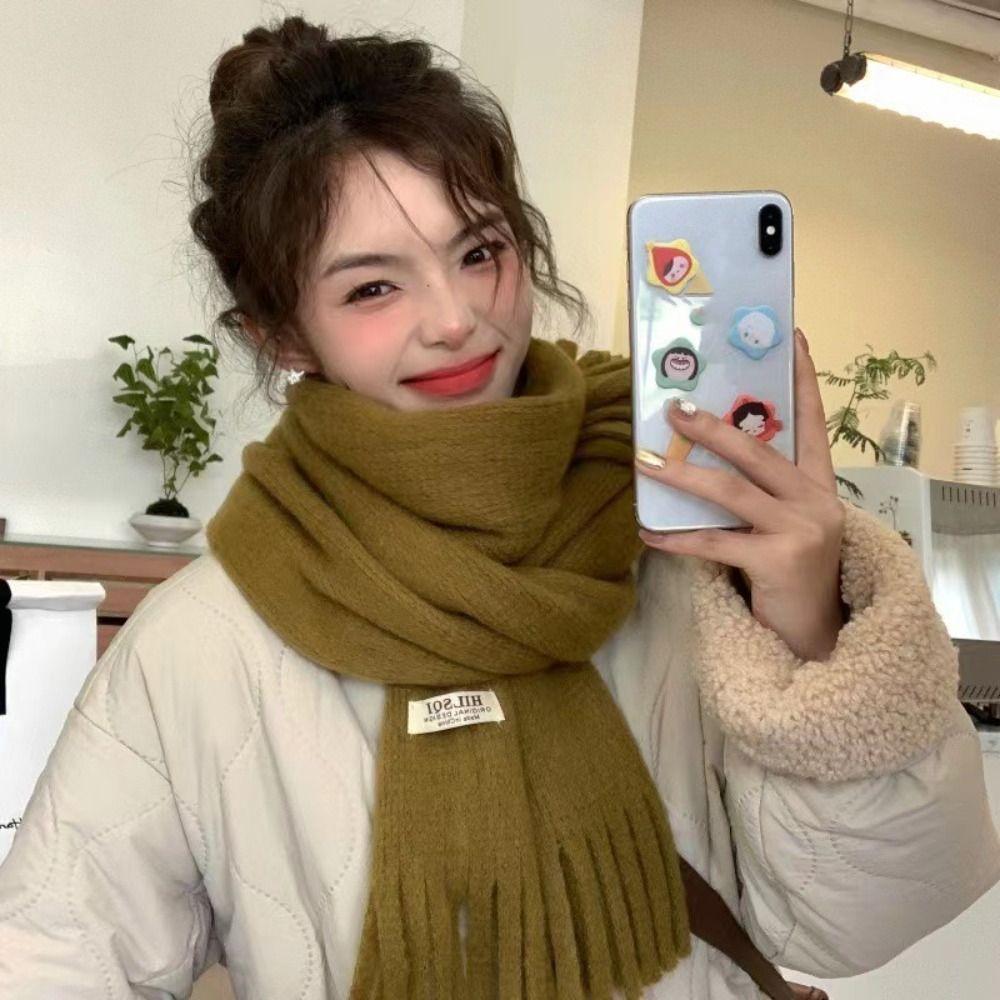 Warm Winter Cashmere Scarf Solid Color Shawl Wrap Fashion Long Tassel Scarves Women