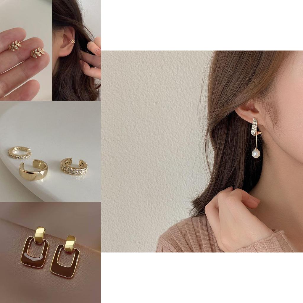 Korean Style Earrings With Classic Metal And Pearl Accents For Women