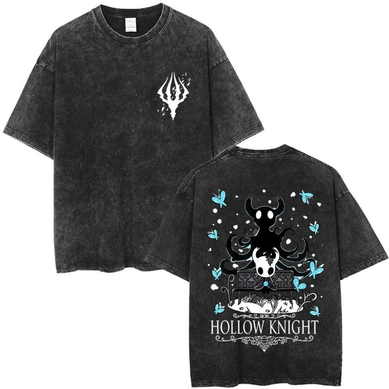 Washed Vintage Game Hollow Knight Double Sided Print T-shirt Fans Gift Men Women Fashion Casual Oversized Short Sleeve T Shirts