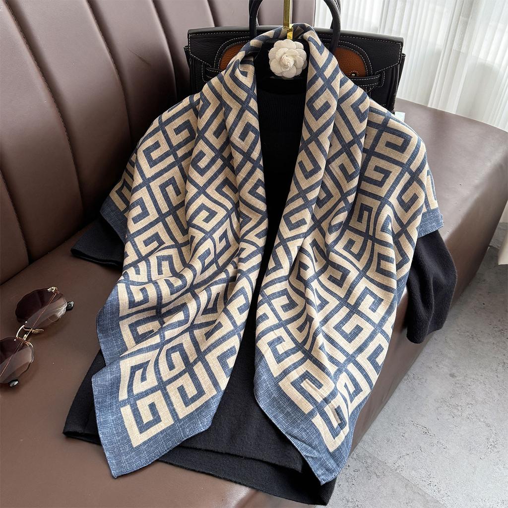 Spring and Summer Fashion Geometric Series Big Square Scarf Versatile Exterior Shawl Scarf Printed Headscarf Thin Style
