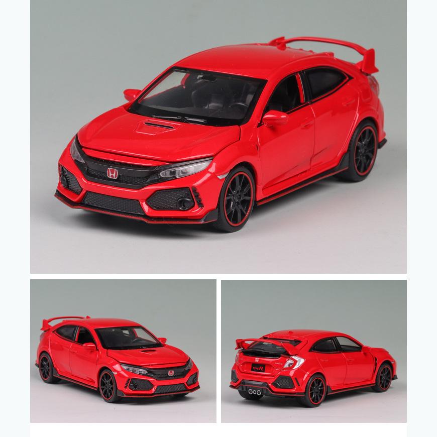 1:32 масштаба 2017 Honda Civic Type-R, литая под давлением модель автомобиля, игрушечный автомобиль с открытыми дверями, свет и звук для детей, мальчиков, девочек, взрослых и мужчин, коллекция
