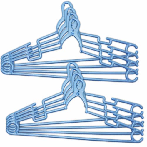 Comolife Jumbo Clip Hangers, Wide, Pearl Blue, 46cm Shoulder Width, Anti-Slip, Neck Stretching, Men's, Pack of 8
