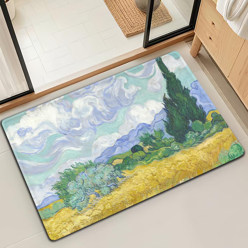Коврик для двери, коврик для ванной, коврик для пола Lotus M-Monet, масляная живопись, микрофибра, декоративный, универсальный, фланелевый, быстросохнущий, впитывающий, нескользящая подошва