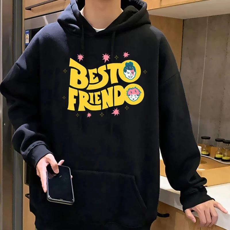 Japanese Anime Besto Friendo Print Clothes Kawaii Cartoon Hoodies Harajuku Leisure Unisex Hooded Sweatshirts Cotton Top