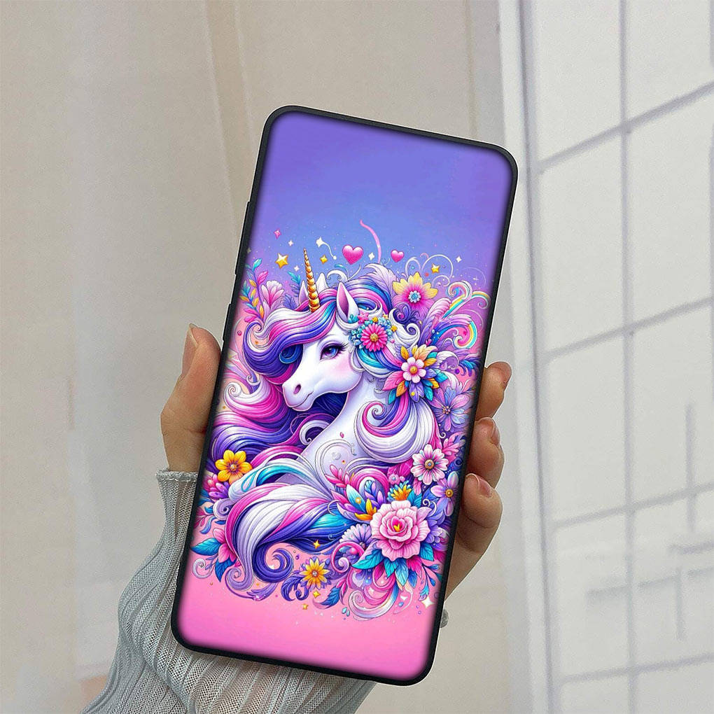 Чехол для телефона Samsung Galaxy S24 S23 iPhone 16 15 14 Plus X Xiaomi Redmi Note 13 12 11 Pro Max 8 9 10 13c XR Huawei OPPO с милым рисунком единорога