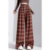 Red Retro Plaid Pants for Women In Autumn High-waist Loose Casual Straight-leg Pants for Plaid Versatile Wide-leg Pants