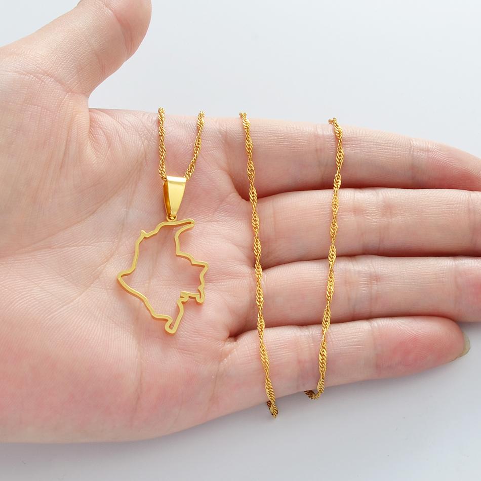 Outline Colombia Map Pendant Necklace 18K Gold Plated Jewelry Map of Colombian Chains #G200321