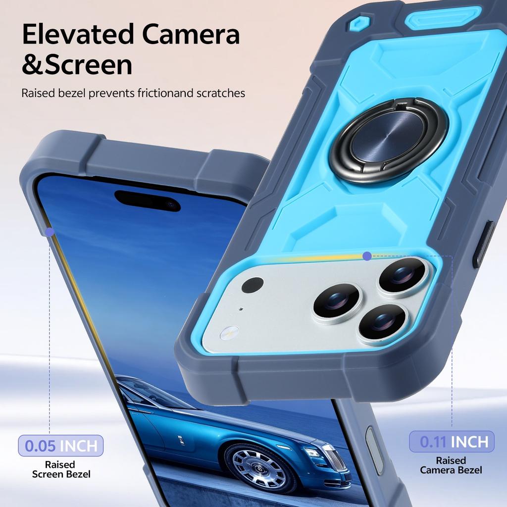 Magnetic Dual Ring Kickstand Phone Case Heavy Duty Shockproof Armor Phone Cover for iPhone16 iPhone17 iPhone18