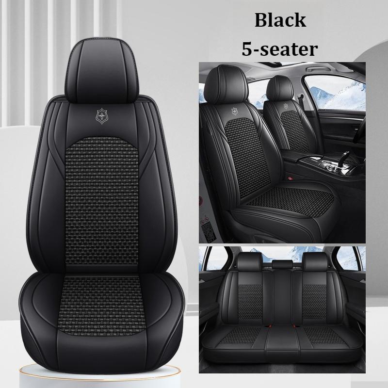 Премиальные 5-местные чехлы на сиденья автомобиля из ПУ-кожи и ткани «Ледяной шелк», полное покрытие, раздельные подголовники, нескользящие, прочные, универсальные, подходят для 95% автомобилей