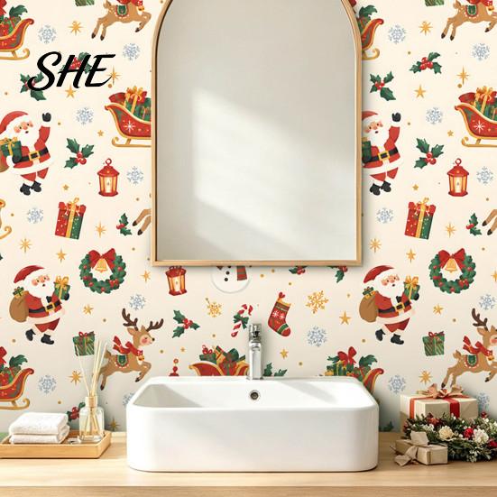 Easy to Stick Christmas Wall Mural Nutcracker Self-Adhesive Stickers, Thick PVC Wallpaper with Ballerina, Xmas Tree & Decorative Art Reindeer,