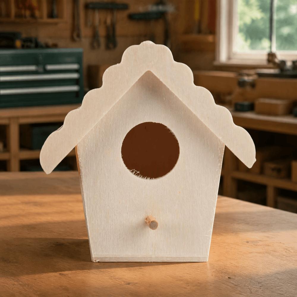 Composite Board Unfinished Bird House Lace Eaves Design Decorative Nest Box For Kids