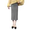 Women Knitting Skirt High Waist Back Slit Design Solid Color Midi Skirt Soft Breathable Thickened Warm Hip Wrapped Skirt