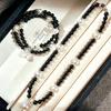 High Matching Retro Design Sense High Quality Natural Black Agate Ice Snowflake Queen Sweater Chain Necklace