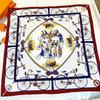 990CM Hand-Rolled Edge Bike And Hat Printed Square Scarf Sun Protection Twill Silk Shawl Women Luxury Handmade Curled Headscarf