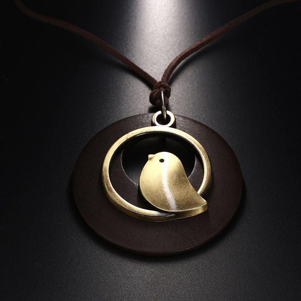 Jewelry Handmade Bohemia Wooden Necklace Velvet Chain Bird Pendant
