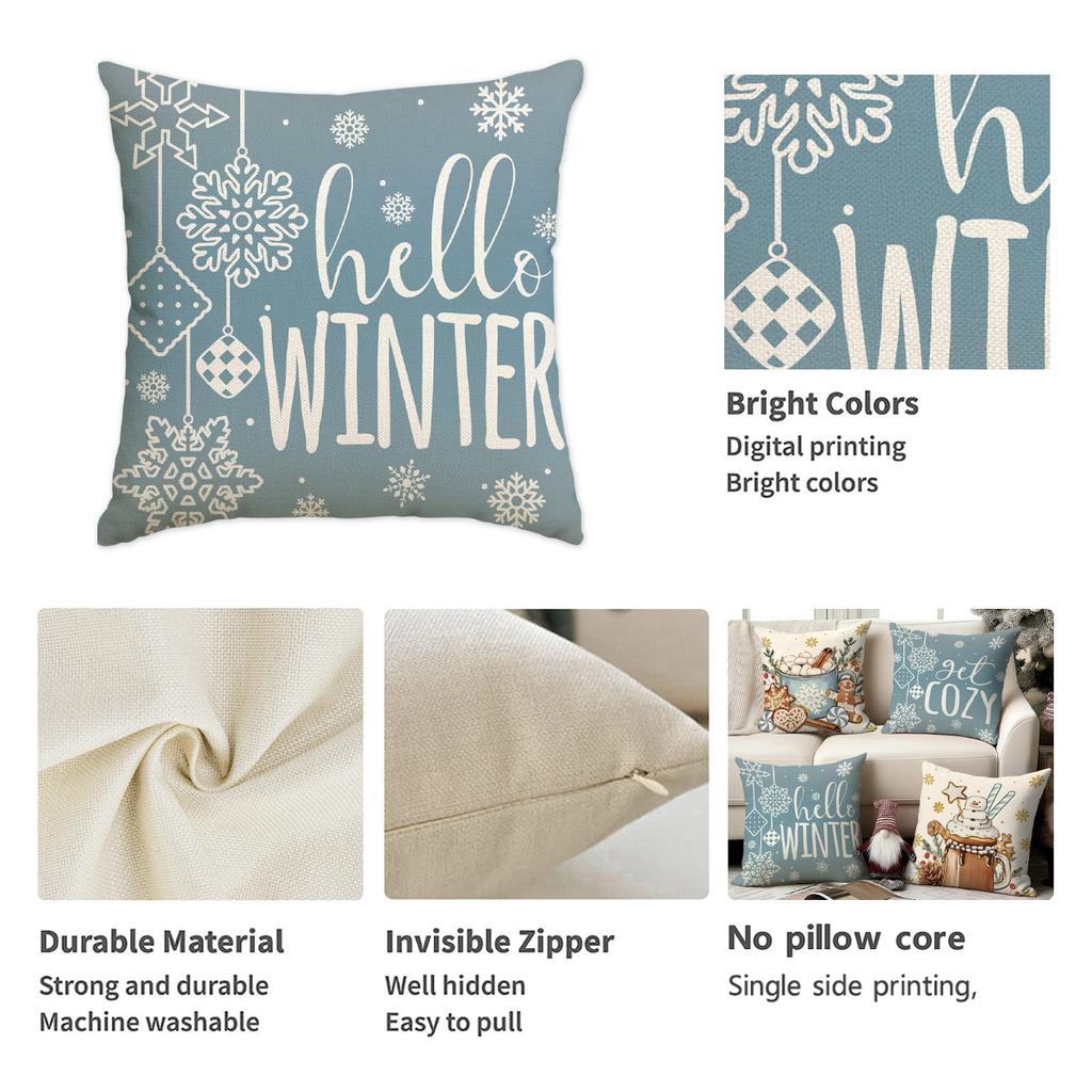 1/4Pcs Blue Christmas Pillowcase, Gingerbread Man Cotton Candy Hot Drink Cup Design Cushion Cover, Christmas Decoration