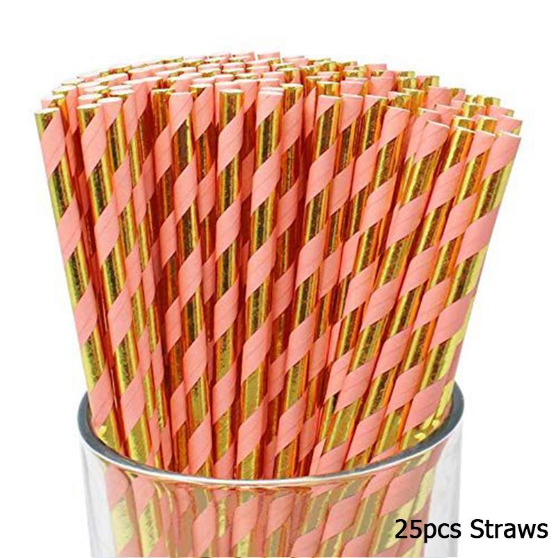 25 шт. розовых бумажных трубочек для питья, сувениров для украшения свадьбы, дня рождения, бумажных трубочек для питья, принадлежностей для дня рождения