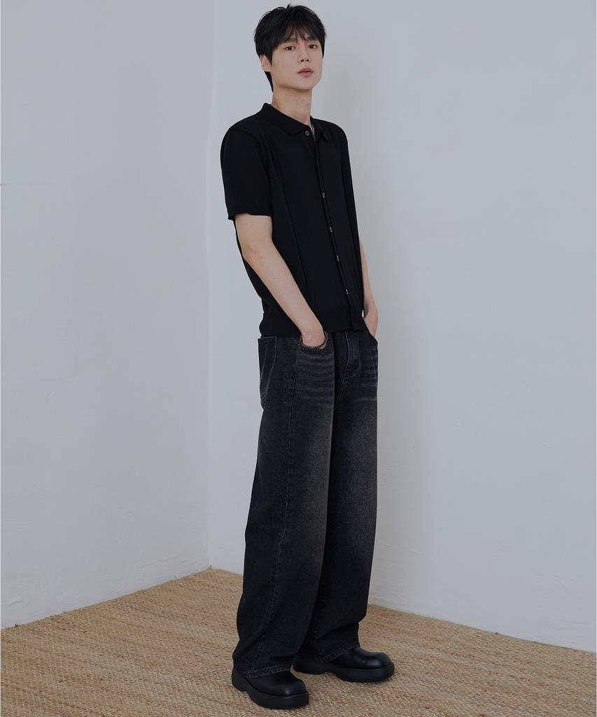 NODU Cool Summer Washable Collared Crop Half Cardigan [Black]