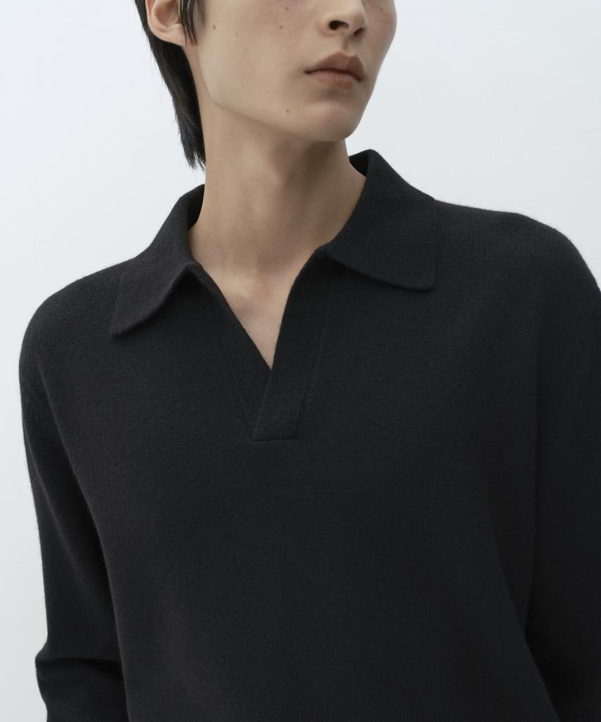 MUSINSA STANDARD [Victoria Wool] Slit Neck Collared Knit [Black]