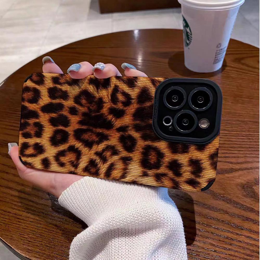 Fashion Bright Brown Leopard Silicone Leather Case For iPhone 13 11 14 15 Pro Max Plus 12 Mini X XS XR 7 8 SE Shockproof Cover