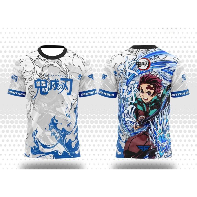 Demon Slayer Tanjiro Water Breathing Anime T-shirt Men's Women's Full Sublimation Water Print Casual Streetwear Breathable Tee