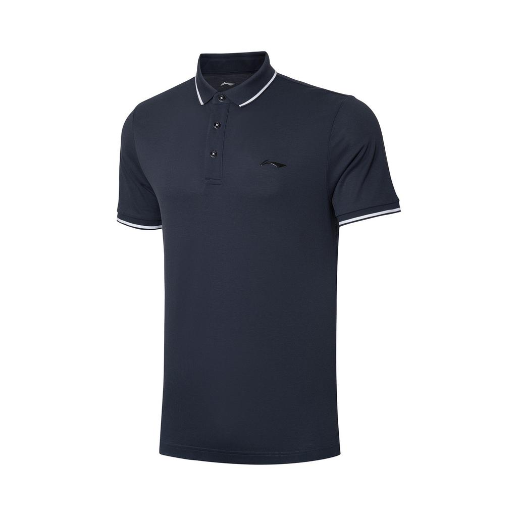 Мужская рубашка-поло Li Ning Fitness Series, однотонная, облегающая, с коротким рукавом, чернильно-серого цвета APLR061-6