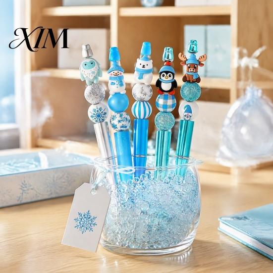 DIY Christmas Cultural Gifts 5PCS Beadable Pens Set, Silicone Dolls And Fun Office Desk Ornaments Colorful Beads Decor, Decorative Stationery