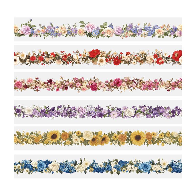 Декоративная лента для блокнота Flower Fairyland Floral - рулон водонепроницаемых наклеек из ПЭТ