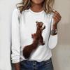 Топы на весну и осень с принтом животных слонов и белок, круглый вырез, длинный рукав, футболка, осенний повседневный тонкий пуловер, женский топ с длинным рукавом