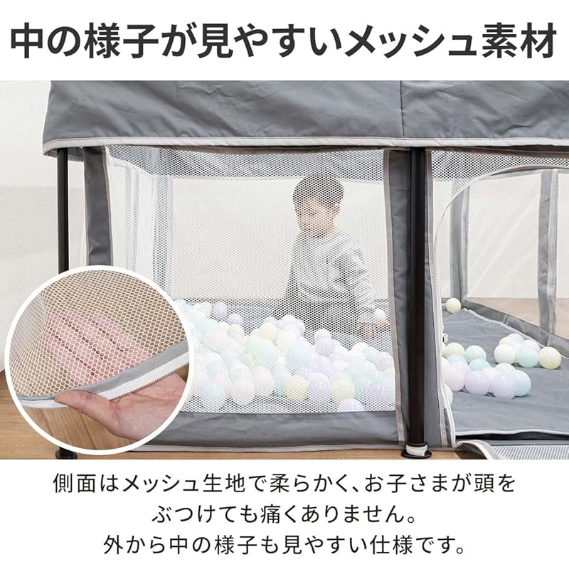 RiZKiZ складной мягкий манеж [серый] с сетчатым ковриком, квадратный [124 см × 124 см], компактный, высокий, с дверцей, легкий, моющийся чехол, детский сон