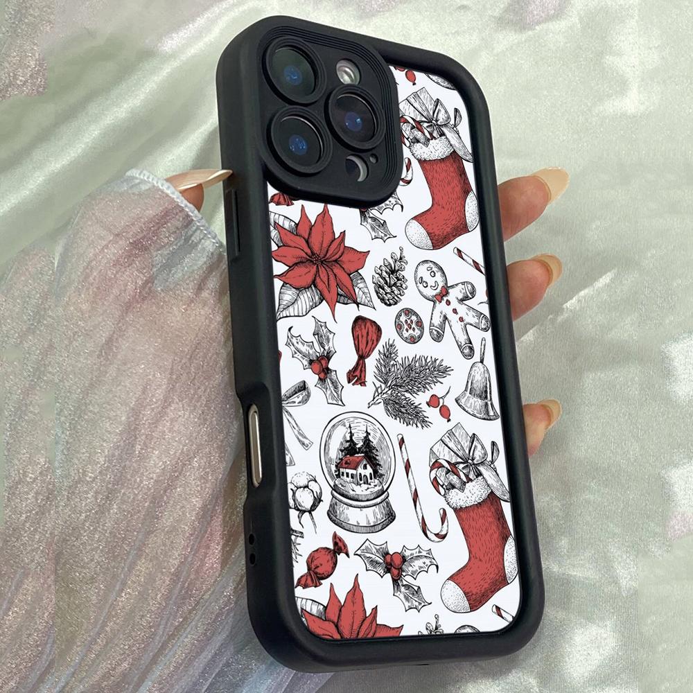 JT158 Новогодний шар со снегом, чернильные иллюстрации для iPhone 17 16 15 Pro Max Samsung S26 S25 Ultra A17 A16 A07 A56 Xiaomi 15T Redmi 15c 14C, мягкий чехол из ТПУ