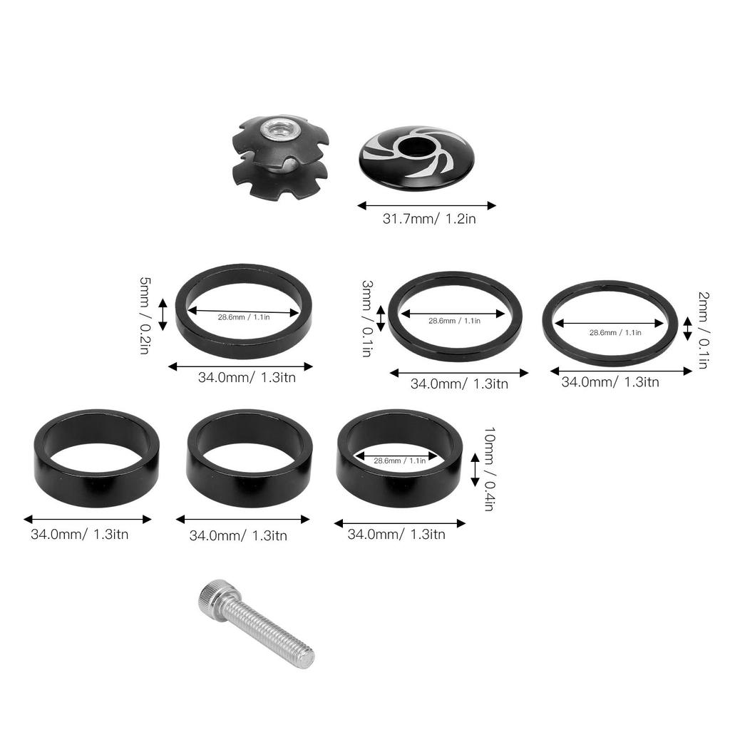 6Pcs Bike Headset Spacer Aluminium Alloy   Handlebar Stem Spacers for Mountain Bike
