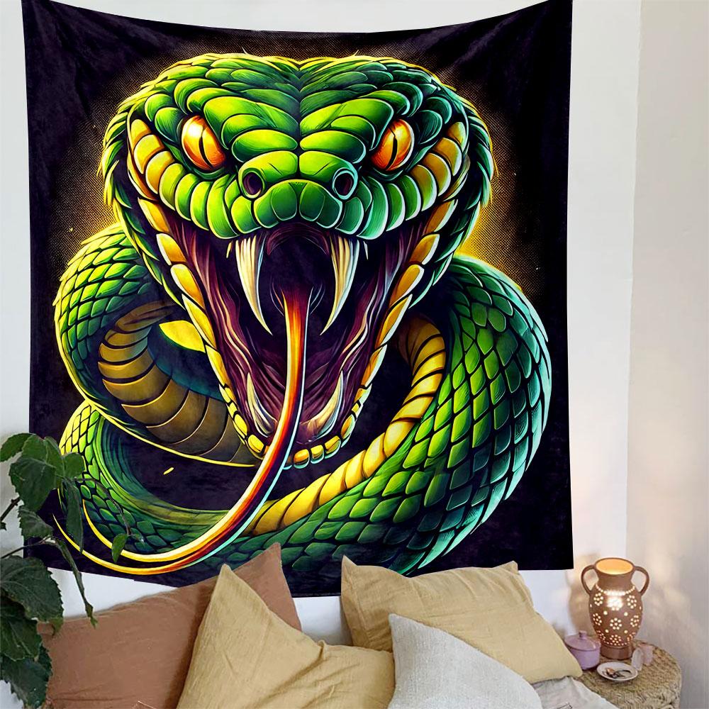 Ferocious Green Snake Artwork Patterned Tapestry Decorative Wall Hanging, Home Bedroom Living Room Decor
