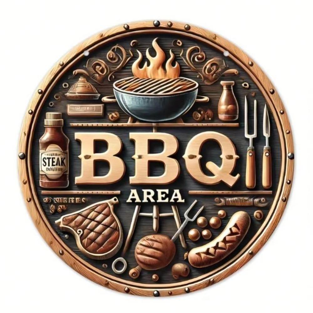 Vintage Metal Wall Art 8 Inch Round Aluminum Grill Sign for Outdoor Patio Garden Garage Decoration