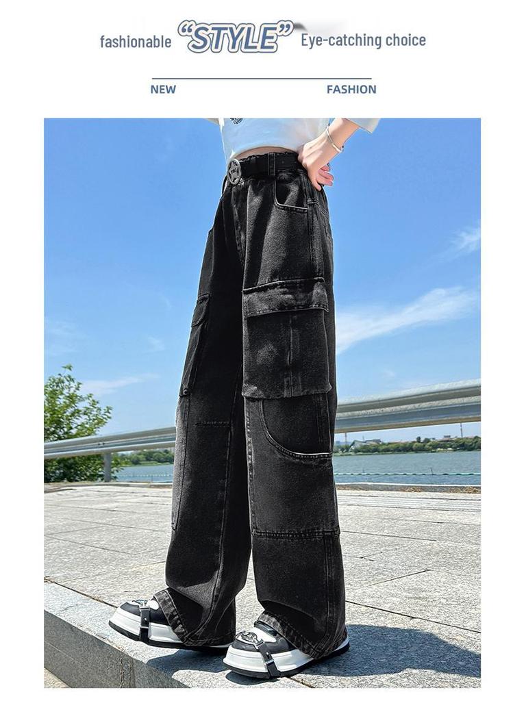 Джинсы карго на флисовой подкладке для девочек, зима 2025