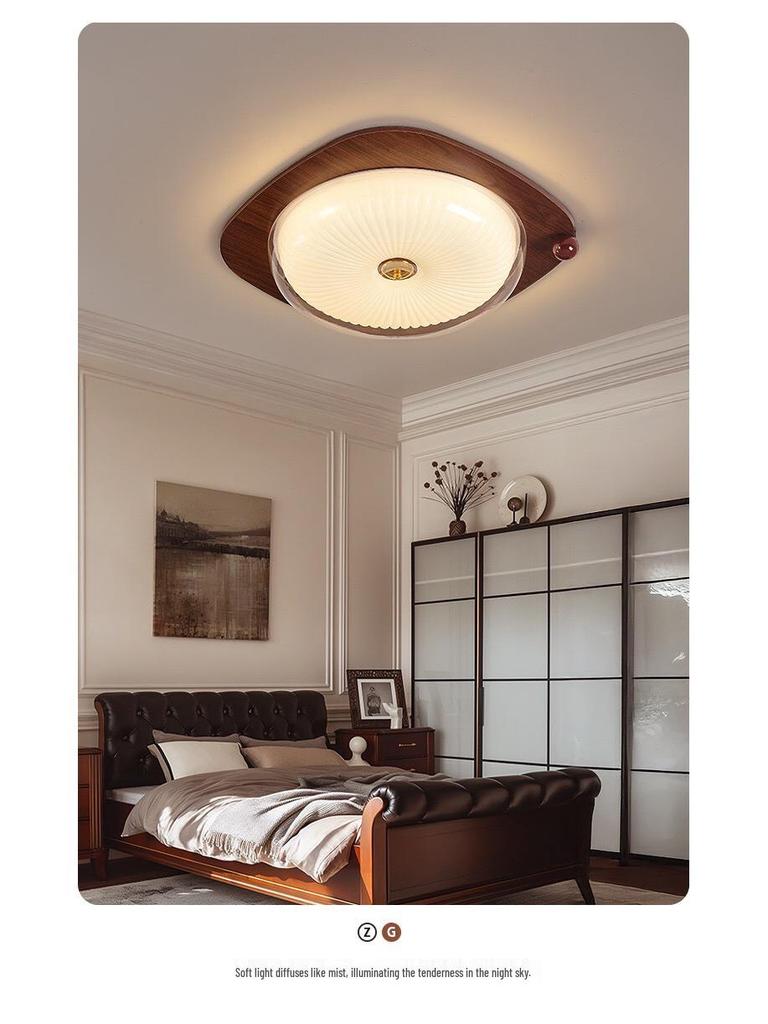 Mid-Century Solid Wood Pumpkin Ceiling Light for Bedroom or Study Room