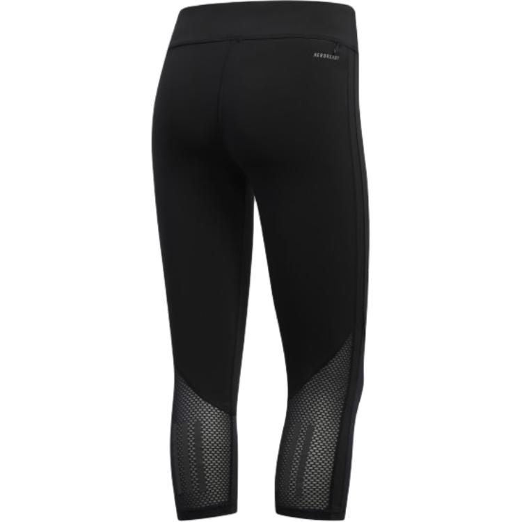 Adidas Aeroready Own The Run Solid Letter Print Slim Fit Seven-Quarter Leggings Women Leggings Black FL7804
